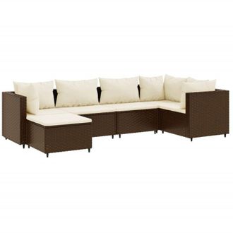 vidaXL Set Muebles De Jard&iacute;n 6 Piezas Y Cojines Rat&aacute;n Sint&eacute;tico Marr&oacute;n Vidaxl