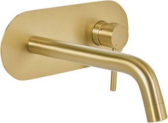 Beliani Beliani - Grifo Monomando De Lat&oacute;n Empotrado Para Lavabo En Pared Dorado Guaiba