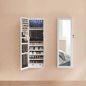 Songmics Lockable Wall Jewellery Cabinet with Mirror & Compartments in Black
