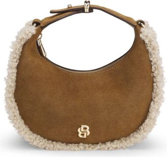 BOSS Crescent-shaped shoulder bag with faux-fur trim
