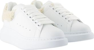 Alexander McQueen Womens Shearling-Trimmed Leather Sneaker White Calfskin