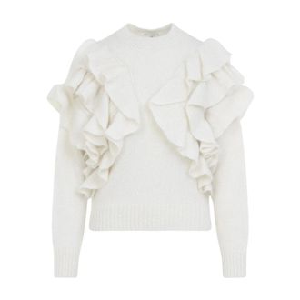 Elisabetta Franchi Jersey de punto con volantes - Knitwear - Mujer - Blanco - XS