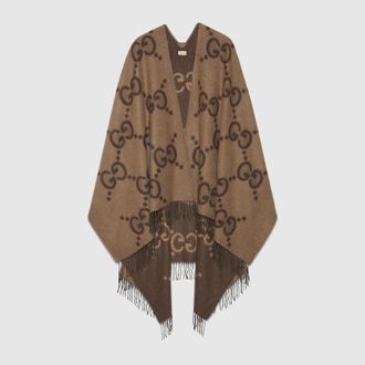 Gucci Reversible Jumbo GG Cashmere Cape, Brown