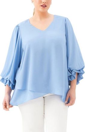 Karen Kane Layered Sleeve Asymmetric Top in Chambray at Nordstrom, Size 2X