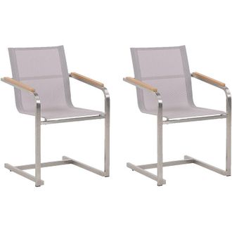 Beliani Beliani - Conjunto De 2 Sillas De Jard&iacute;n Asiento De Textilene Beige Estructura De Acero Estilo Cantilever Cosoleto