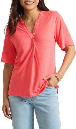 Tommy Bahama Linnea Placket Linen T-Shirt in Melon Berry at Nordstrom, Size X-Small