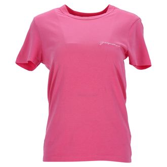 Jacquemus Jacquemus T-shirt met ronde hals en geborduurd logo in roze katoen