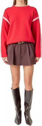 English Factory Womens Stitch Detailed Crew Neck Knit Top In Red