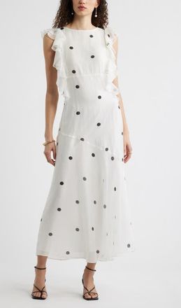 Chelsea28 Flutter Sleeve Maxi Dress in Ivory Black Lisa Dot at Nordstrom, Size Xx-Small