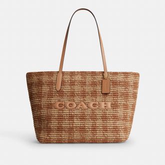Coach City Tote Bag With Gingham Print