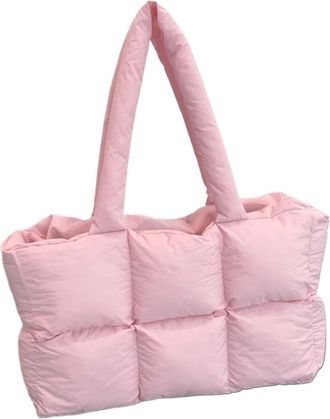 Generic Trendy Womens Padded Quilted Shoulder Bag - Large Capacity Soft Cloud Tote for Commuting(Pink)