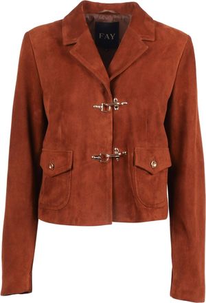 Fay Cropped Suede Jacket with Tailored Collar and Unique Fastenings