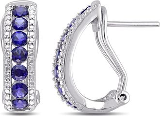 Amour Channel Set Created Blue Sapphire Earrings In Sterling Silver