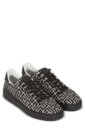 Balmain B Court Monogram Jacquard Low Top Sneaker in Black /Ivory at Nordstrom, Size 10Us