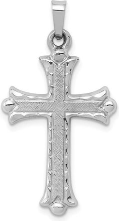 Diamond2Deal 14K White Gold Textured and Polished Fleur de lis Cross Pendant