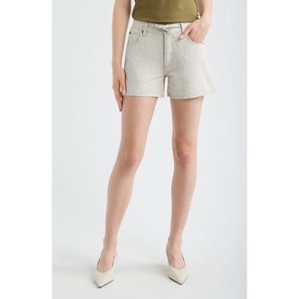 Frame Denim The Off Duty Drawstring Cotton & Linen Shorts in Natural Ecru at Nordstrom, Size 34