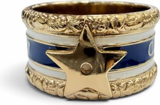 Dior Gold Navy White Metal Band Ring (Pre-Owned)
