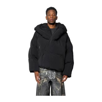 Diesel Jassen, Heren, Zwart, L, Gewatteerde Zwarte Jas met Gewatteerde Afwerking