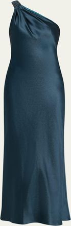 Giorgio Armani One-Shoulder Shimmering Satin Ankle Dress