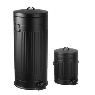 Happimess Theo Retro 8-Gallon Step Trash Can with Soft-Close Lid and Mini Trash Can in Charcoal Black at Nordstrom