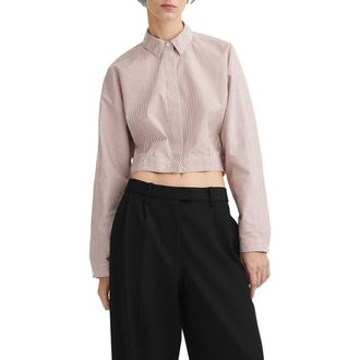 Rag & Bone Morgan Stripe Crop Cotton Shirt in Brownstrpe at Nordstrom Rack, Size Small