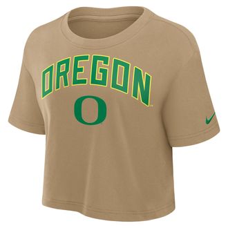 Nike Oregon Athletic Prep Arch Nike Womens Dri-FIT College Cropped T-Shirt in Brown | 01D42FEUON-X0L