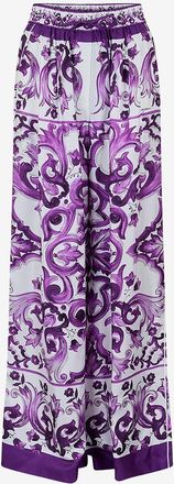 Dolce & Gabbana Seidentwillhose mit weitem Bein und Print Majolica