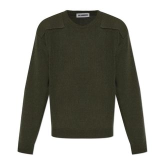 Jil Sander Round-neck Knitwear, male, Green, Size: XL Wool Sweater