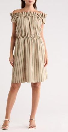 Longchamp Stripe Off-the-Shoulder Cap Sleeve Dress in Beige at Nordstrom Rack, Size 8 Us / 40 Fr