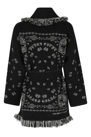 Alanui Bandana Jacquard Fringed Belted Cashmere Cardigan
