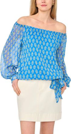 Vince Camuto Floral Off the Shoulder Top in Palace Blue at Nordstrom, Size X-Small