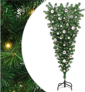 vidaXL Árbol de Navidad artificial preiluminado invertido con conjunto de bolas vidaXL