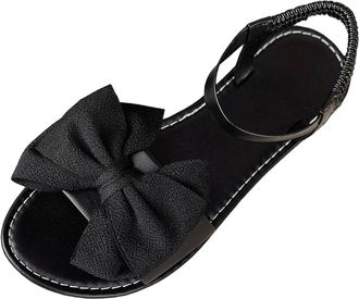 Generic Flat Sandals for Women Casual Bow Summer Shoes Open Toe Stylish Lightweight Comfy Breathable Slip On Sandals with Elastic Ankle Strap Leisure Outdoor