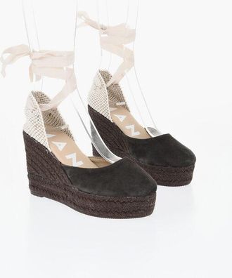 Maneb&igrave; Suede Lace-Up Pumps with 10cm Raffia Wedge size 36