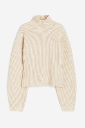 H&M Gerippter Pullover mit Turtleneck - Beige