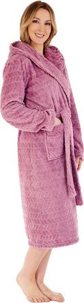 Slenderella Ladies Slenderella Chevron Hooded Dressing Gown HC88319 Mauve XL
