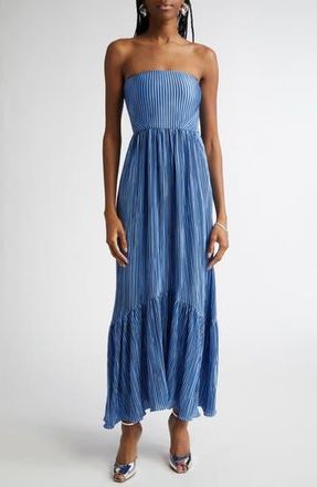 Ramy Brook Deyvani Stripe Strapless Maxi Dress in Ribbon Blue Pleated at Nordstrom Rack, Size 12