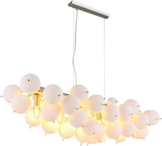 Globo Lighting Udo L&aacute;mpara Colgante De Techo Con Forma De Barra, N&iacute;quel Mate, Esferas Y Pantalla De Cristal Opalino, 6 Bombillas E14