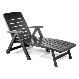 Dmora Tumbona Noahs, Silla De Jard&iacute;n Con Ruedas, Plegable Made In Italy, Soporta 120 Kg, 189x72x96h Cm Negro Antracita