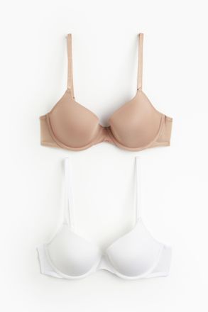 H&M 2er-Pack Wattierte B&uuml;gel-BHs - Weiss/Dunkelbeige