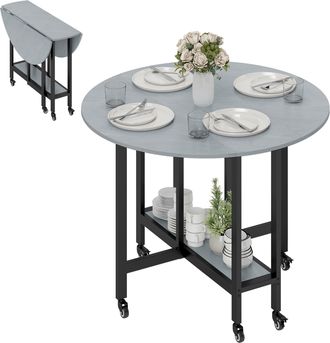 OEM Mesa De Comedor Plegable Con Ruedas Y Estante Abierto Mesa De Cocina Para Espacios Peque&ntilde;os Gris Cemento