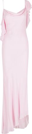 Self Portrait Pink Georgette Frill Flounce Viscose Maxi Dress