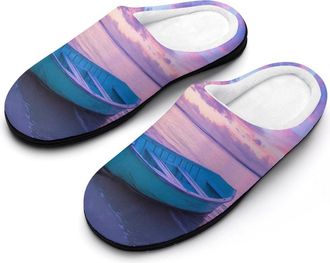 Generic Hawaii Sunset Boat Landscape Womens Slippers Warm House Slippers Indoor House Shoes with Anti-Skid Rubber Sole