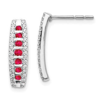 Diamond2Deal 14k White Gold 1/3 Ct Lab Grown Diamond and Created Ruby Stud Earrings