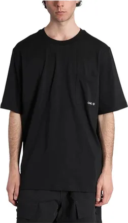 OAMC Oamc, Tops, Heren, Zwart, XL, Katoen, Pocket Tee Stencil Print