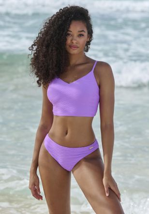 Sunseeker Crop-Bikini-Top SUNSEEKER Loretta, Damen, Gr. 34, Cup C/D, lila, Polyamid, Strukturmuster, unifarben, Bikini-Oberteile Crop-Bikini-Top, mit Strukturmu