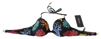 Dolce & Gabbana Black Corals Print Women Beachwear Bikini Tops Nylon Elastane
