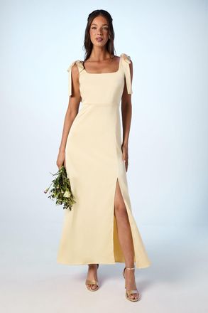 Oasis Womens Butter Yellow Satin Tie Shoulder Midi Bridesmaid Dress - Size 14 UK