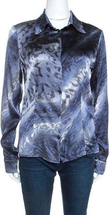 Roberto Cavalli Multicolor Printed Stretch Silk Satin Shirt