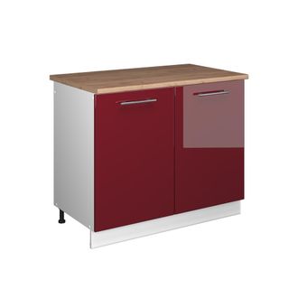 Vicco Mueble Bajo Para Fregadero Fame-line, Rojo Burdeos Alto Brillo/blanco, 100 Cm, Et Roble, Vicco